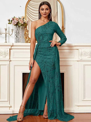Elegant One Shoulder Sequin A Line Cocktail Party Dress