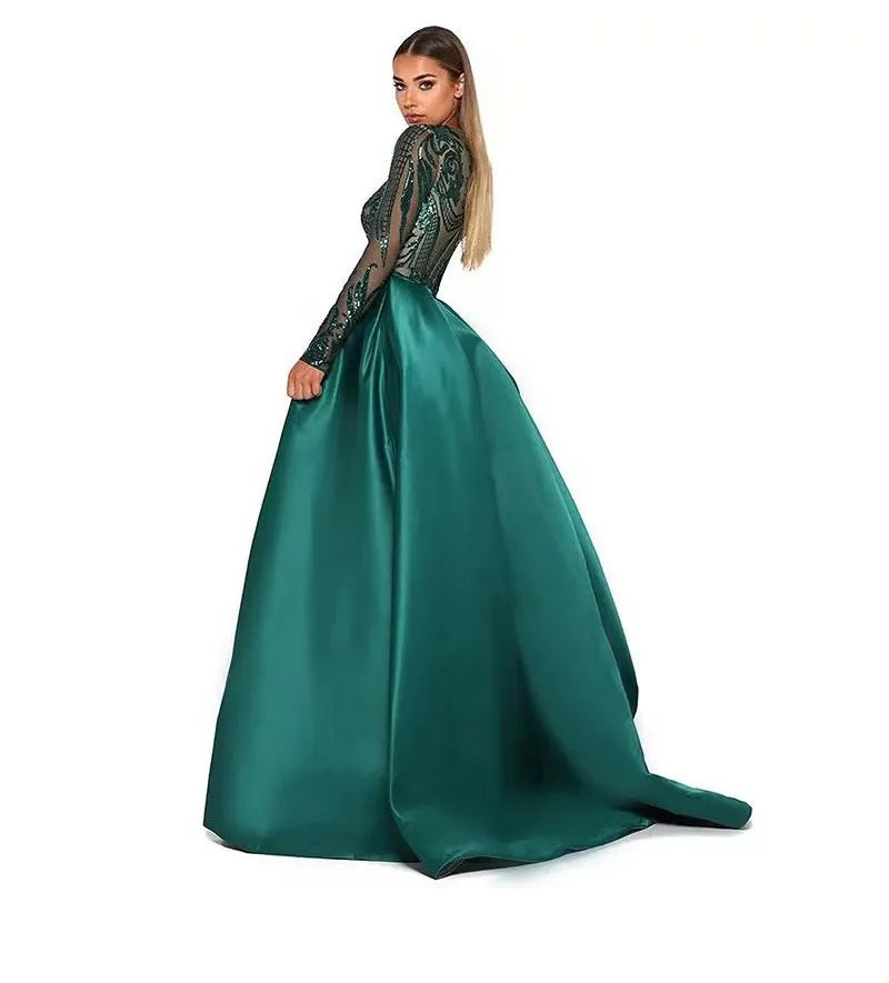 Elegant One Shoulder Sleeve Wedding Evening Night with Detachable Train Dress