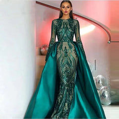 Elegant One Shoulder Sleeve Wedding Evening Night with Detachable Train Dress