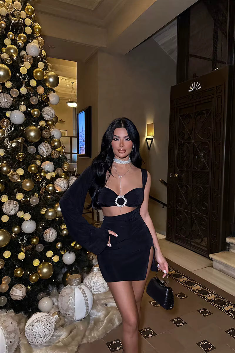 Elegant One Sleeve Side Slit A-line Hollow Out Backless Mini Dress