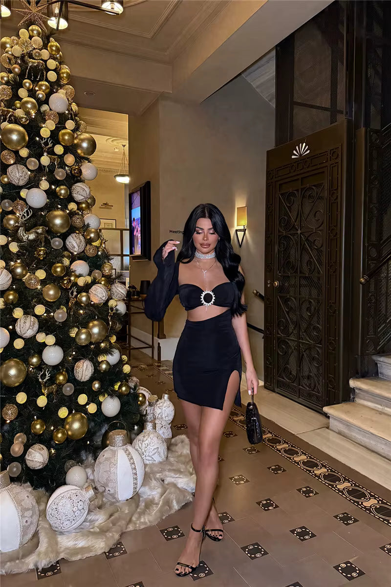 Elegant One Sleeve Side Slit A-line Hollow Out Backless Mini Dress