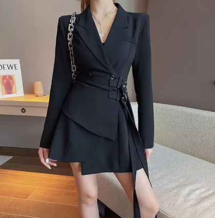 Elegant One-piece Office Lady Sashes Design Long Sleeve Mini Party Blazer Dress