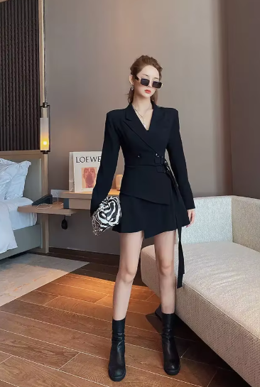 Elegant One-piece Office Lady Sashes Design Long Sleeve Mini Party Blazer Dress