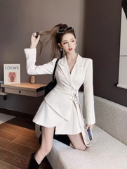 Elegant One-piece Office Lady Sashes Design Long Sleeve Mini Party Blazer Dress