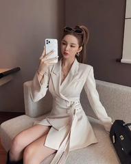 Elegant One-piece Office Lady Sashes Design Long Sleeve Mini Party Blazer Dress