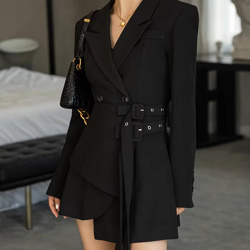 Elegant One-piece Office Lady Sashes Design Long Sleeve Mini Party Blazer Dress
