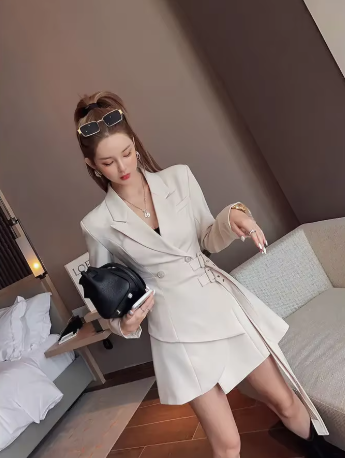 Elegant One-piece Office Lady Sashes Design Long Sleeve Mini Party Blazer Dress