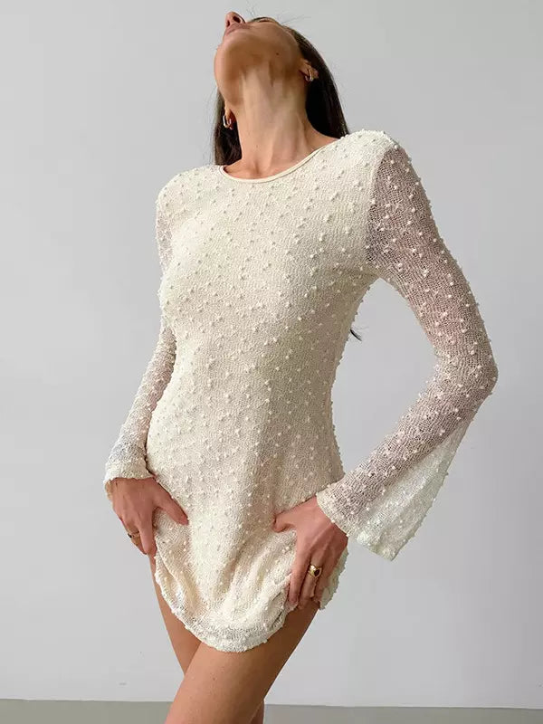 Elegant Open Back Polyester Long Sleeve Bodycon Mini Dress