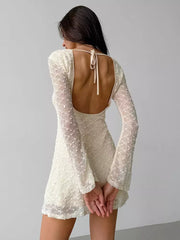 Elegant Open Back Polyester Long Sleeve Bodycon Mini Dress
