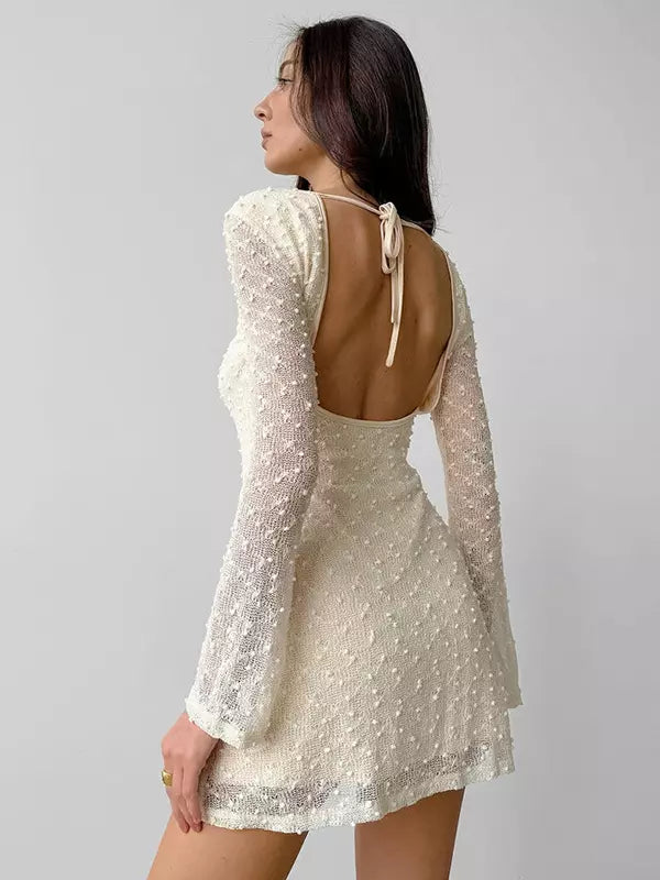 Elegant Open Back Polyester Long Sleeve Bodycon Mini Dress