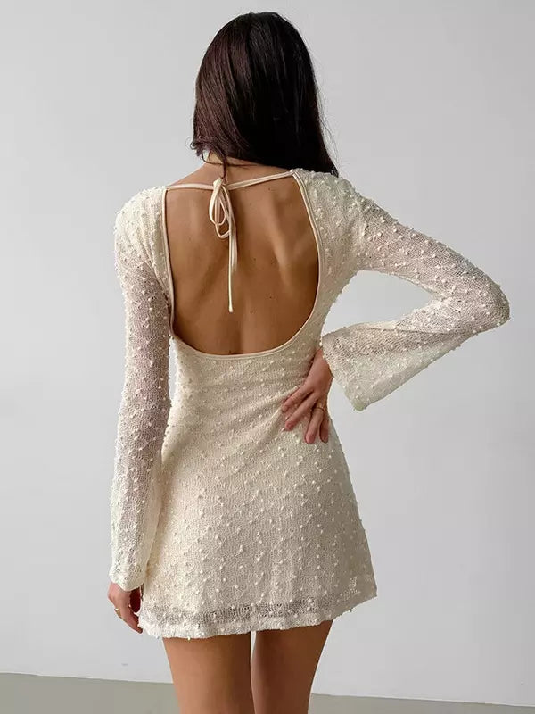Elegant Open Back Polyester Long Sleeve Bodycon Mini Dress