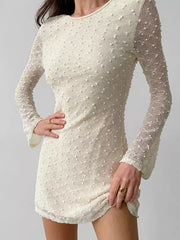 Elegant Open Back Polyester Long Sleeve Bodycon Mini Dress
