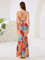 Elegant Open Back Spaghetti Straps Bodycon Floral Maxi Dress