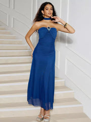 Elegant Open Shoulder Polyester Scarf Strapless Maxi Dress