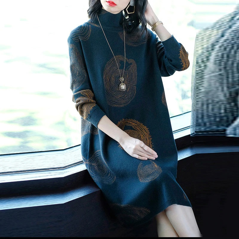 Elegant Orange knitting Party Sweater Dress