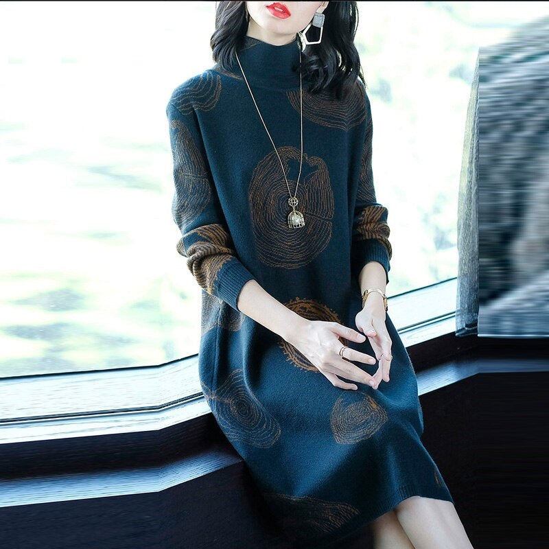 Elegant Orange knitting Party Sweater Dress