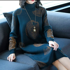 Elegant Orange knitting Party Sweater Dress