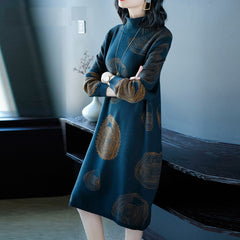 Elegant Orange knitting Party Sweater Dress