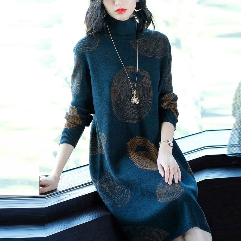 Elegant Orange knitting Party Sweater Dress