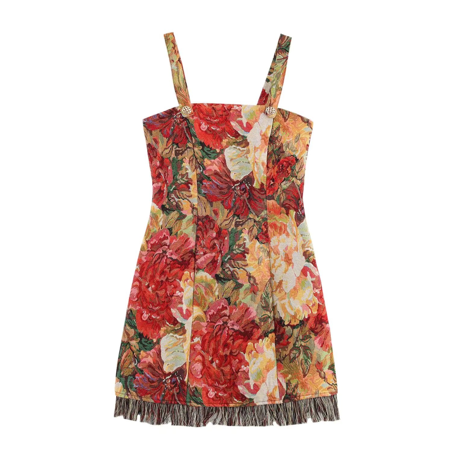 Elegant Painting Tassel Decoration Suspender Skirt Mini Dress