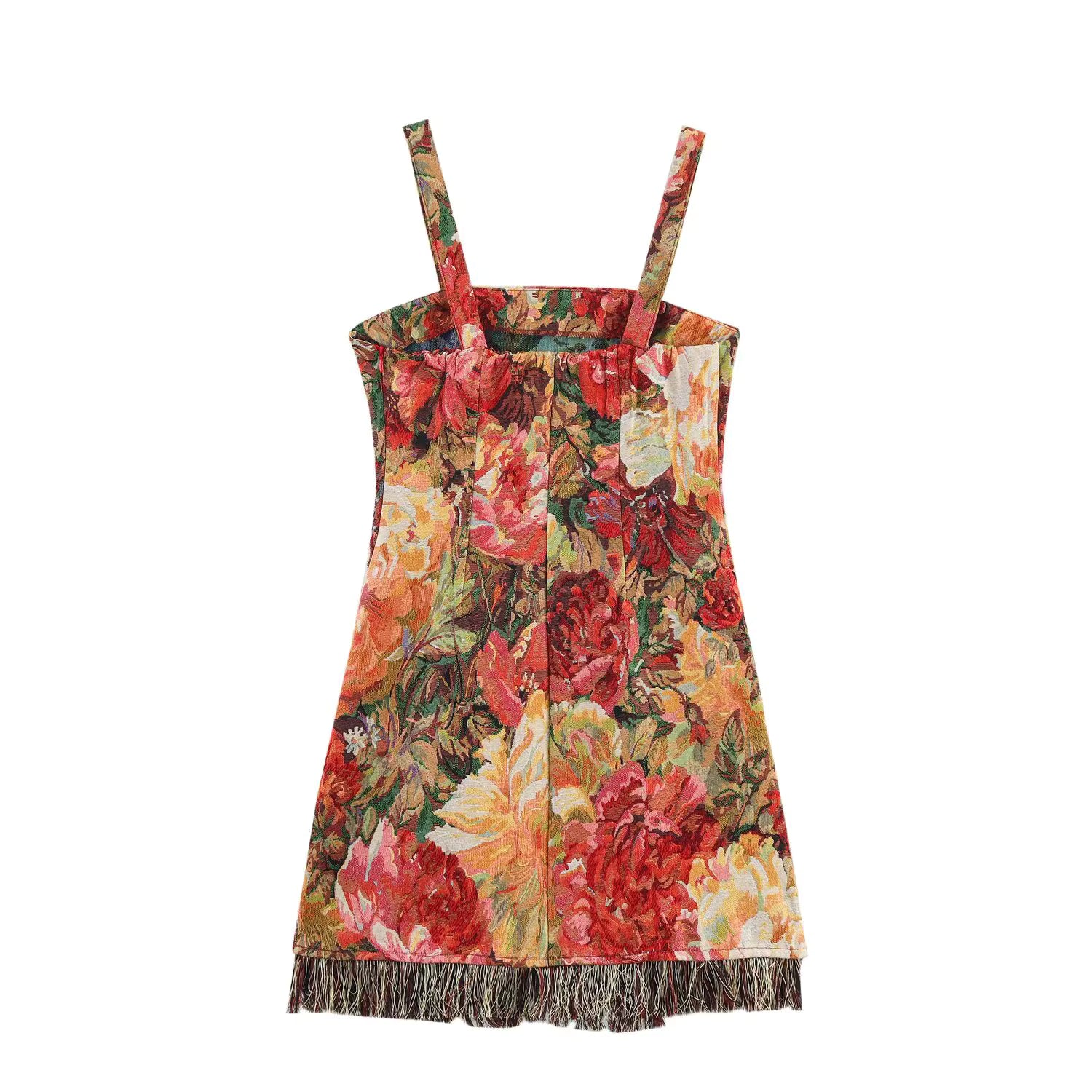 Elegant Painting Tassel Decoration Suspender Skirt Mini Dress