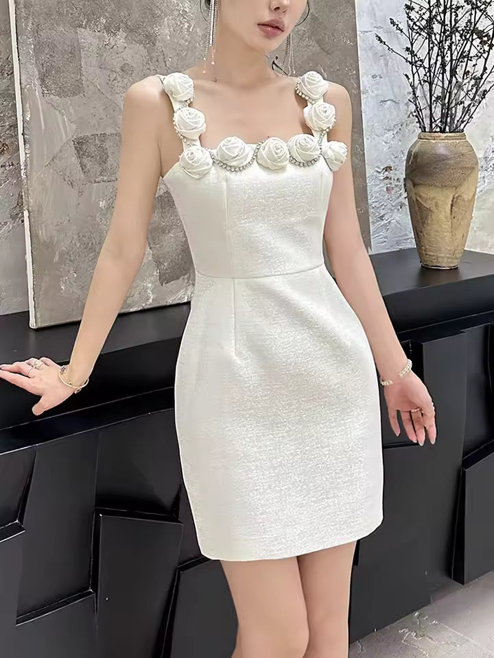 Elegant Patchwork Appliques High Waist Mini Dress