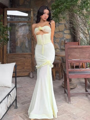 Elegant Patchwork Mesh Ruffles Hollow Vacation Birthday Party Maxi Fishtail Dress