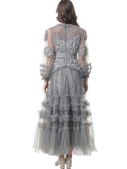 Elegant Patchwork Ruffle Edge Three-dimensional Sequin Mesh Evening Dresses