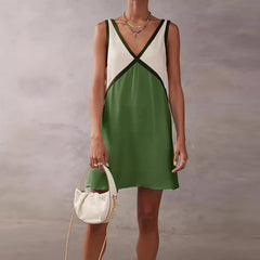 Elegant Patchwork V Neck A-Line Party Sleeveless Sling Dresses