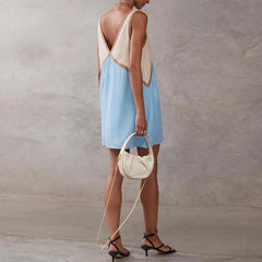 Elegant Patchwork V Neck A-Line Party Sleeveless Sling Dresses