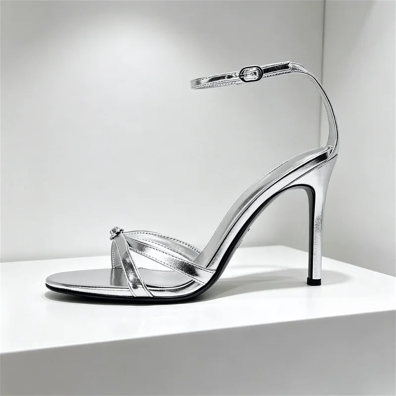 Elegant Patent Leather Silver Heel