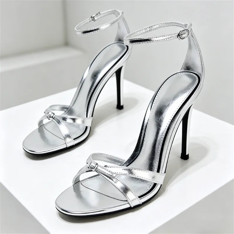 Elegant Patent Leather Silver Heel
