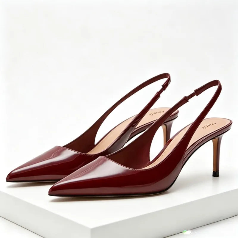 Elegant Patent Leather Slingbacks High Heel