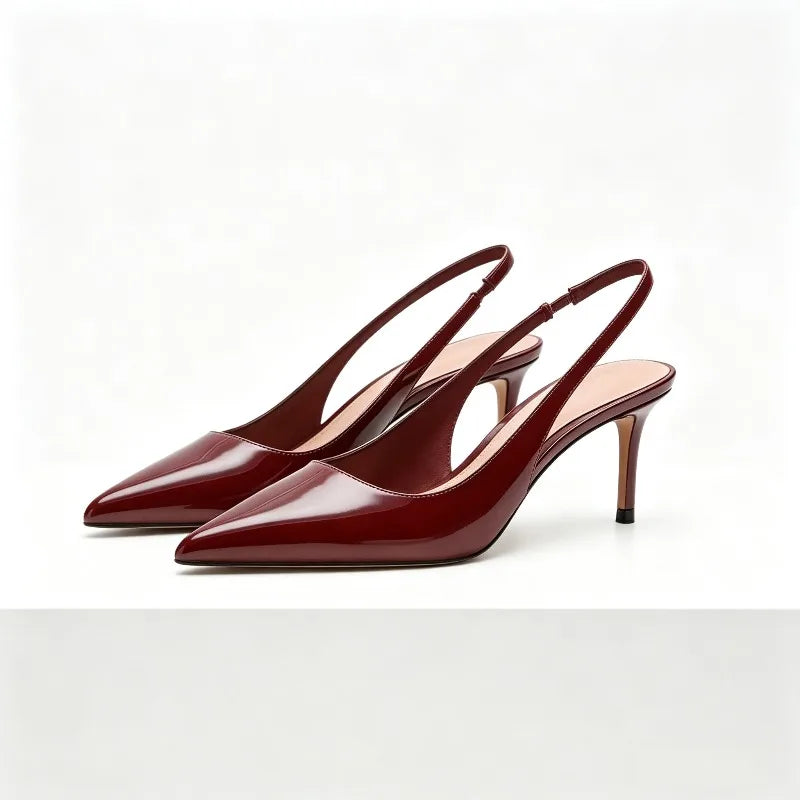 Elegant Patent Leather Slingbacks High Heel