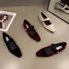Elegant Pearl Buckle Velour Mary Jane Shoes