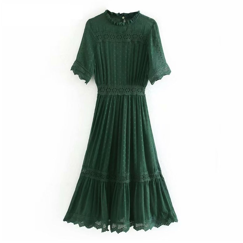 Elegant Pleated Lace Embroidery Stylish Dress