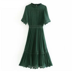 Elegant Pleated Lace Embroidery Stylish Dress