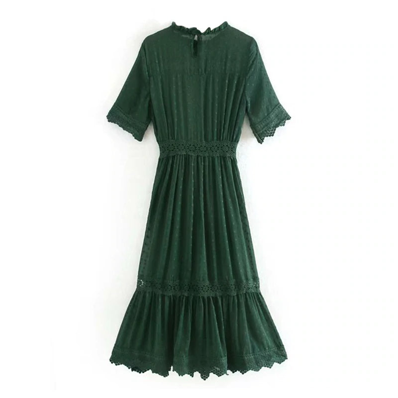 Elegant Pleated Lace Embroidery Stylish Dress
