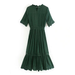 Elegant Pleated Lace Embroidery Stylish Dress