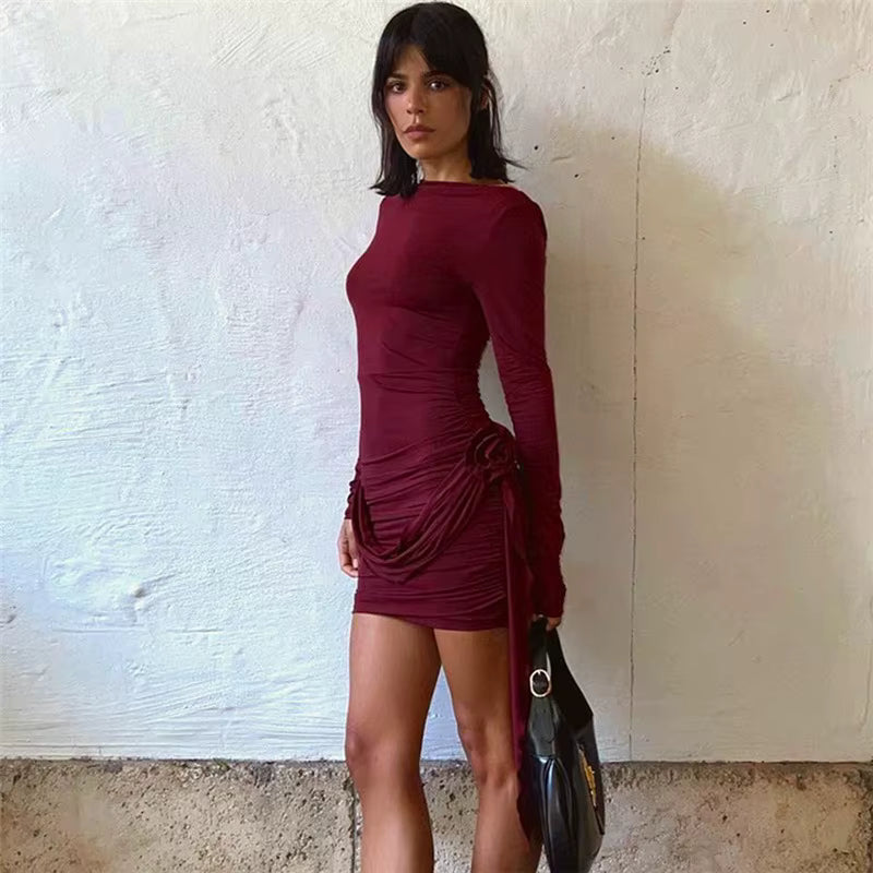 Elegant Pleated Slim High Waist Bodycon Mini Dress
