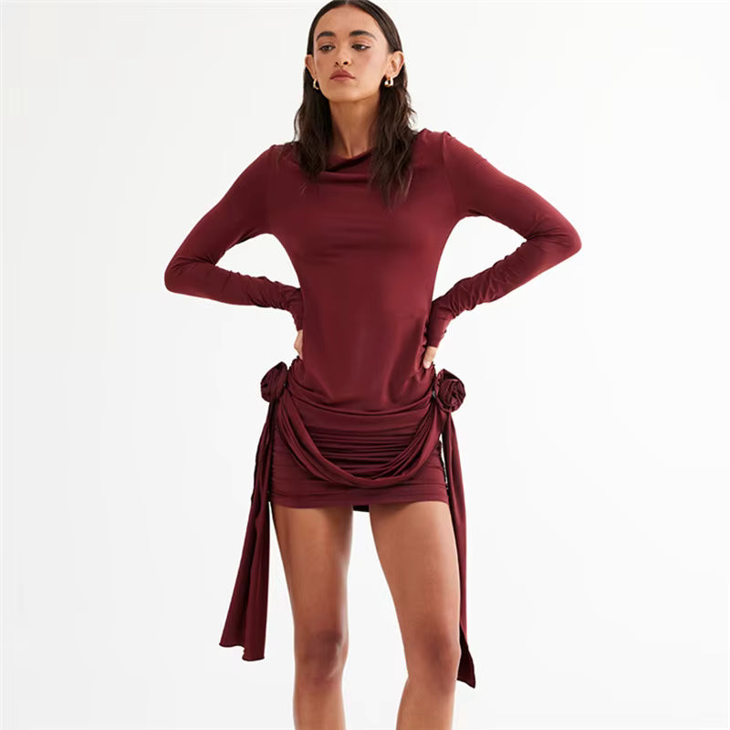 Elegant Pleated Slim High Waist Bodycon Mini Dress