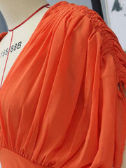 Elegant Pleated V-Neck Short Sleeves Backless Long Maxi Dress
