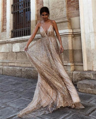 Elegant Plunging Neckline Cross Back Evening Party Dress