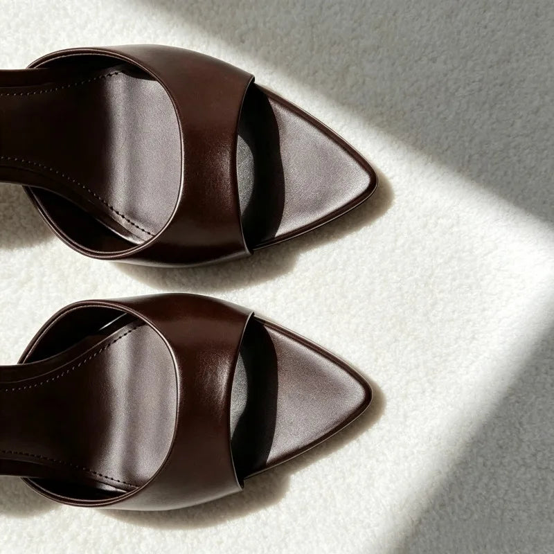 Elegant Pointed-toe Mule Sandals for High-quality Soft Leather Designer Shoes