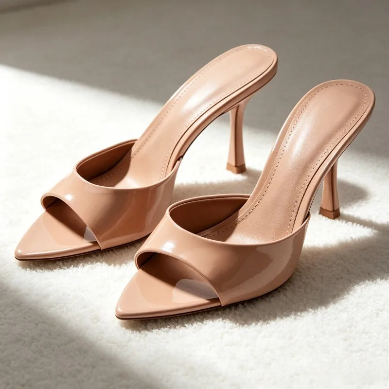 Elegant Pointed-toe Mule Sandals for High-quality Soft Leather Designer Shoes