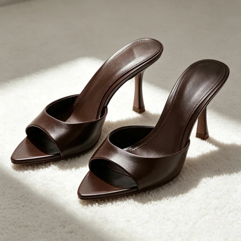 Elegant Pointed-toe Mule Sandals for High-quality Soft Leather Designer Shoes