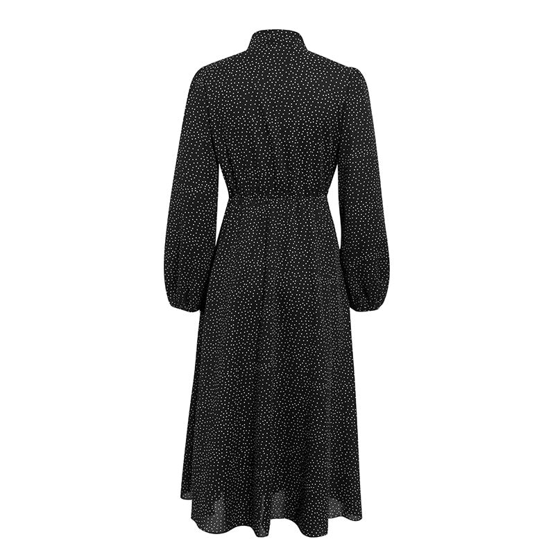 Elegant Polka Dot Tie Neck A-Line Party Dress