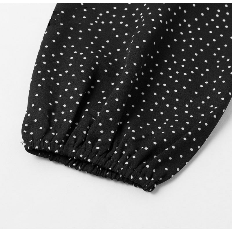 Elegant Polka Dot Tie Neck A-Line Party Dress