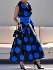 Elegant Polka-dot Tied Waist A-line Party Long Maxi Dresses