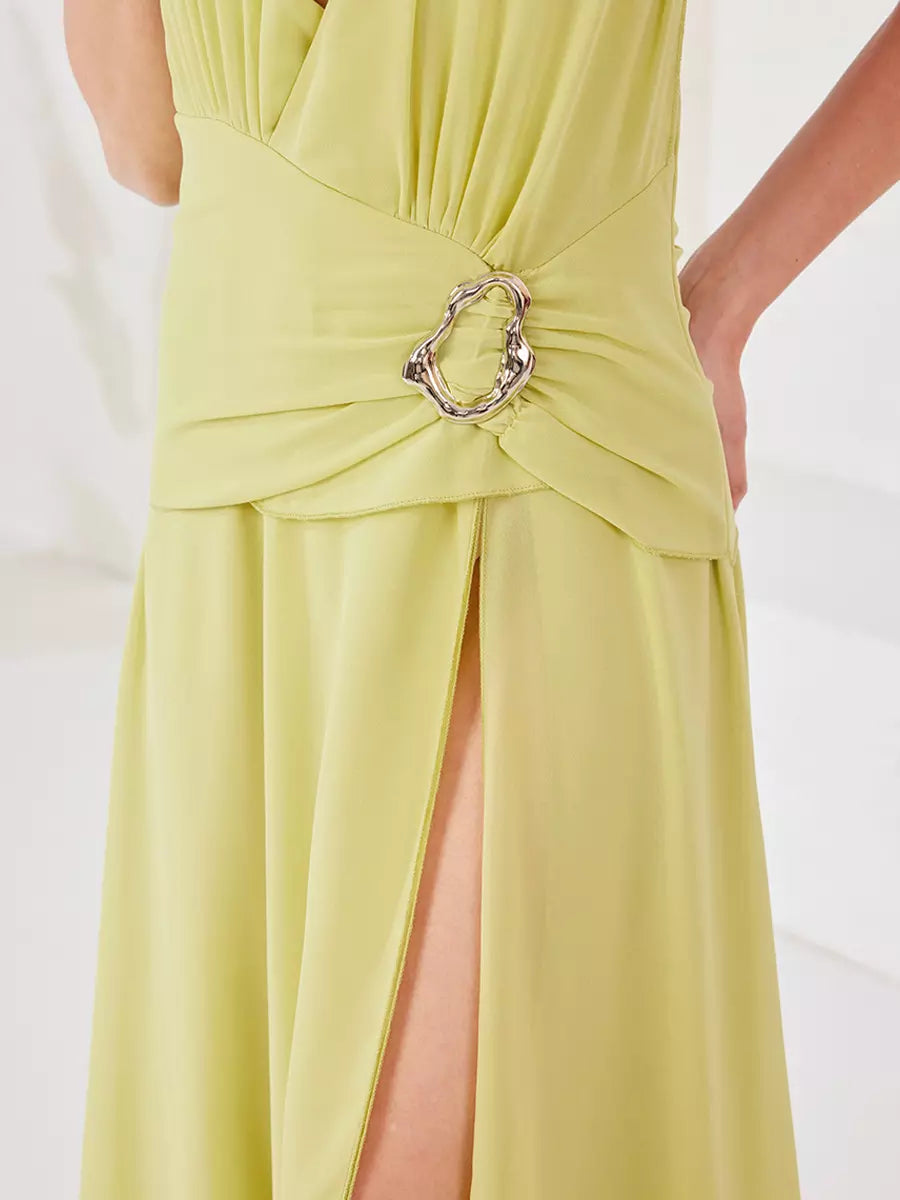 Elegant Polyester Backless Strapless High-slit Halter Maxi Dress